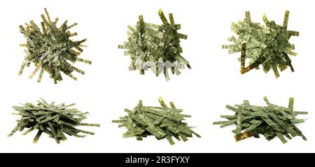 Set with tasty chopped crispy nori sheets on white background. Banner design Stock Photo