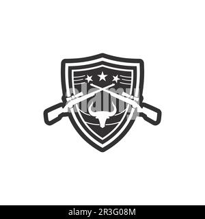 Gun logo and Army soldier sniper shot vector Design Illustration military shot revolver Stock Vector