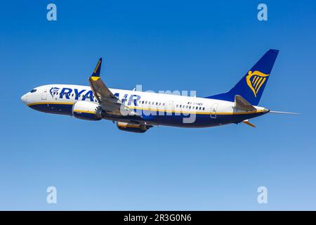 Ryanair Boeing 737-8-200 MAX aircraft Bergamo airport in Italy Stock Photo
