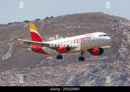 Iberia Express Airbus A320 aircraft Santorini Airport in Greece Stock Photo