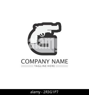 Gun logo and Army soldier sniper shot vector Design Illustration military shot revolver Stock Vector