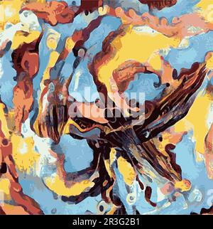 Vector Illustration Abstract Network Design Intricate Splash Multiple Orange Blue Colors Modern Painting Stock Vector