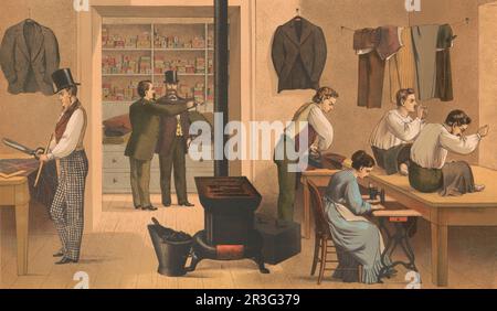 Prang's aids for object teaching, people working in tailor shop. Stock Photo