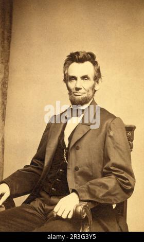 January 8, 1864 - U.S. President Abraham Lincoln, seated portrait, facing front. Stock Photo