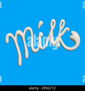 Text written with milk, splashes and drops. Stylish design for a brand, label or advertisement Stock Photo