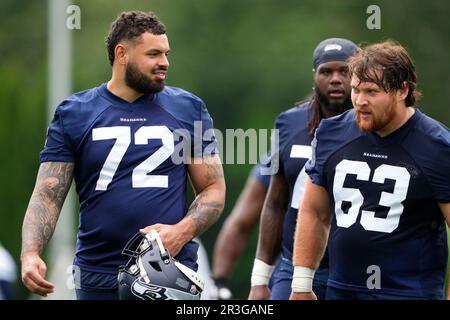 Seattle Seahawks guard Damien Lewis (68) looks on during minicamp Tuesday,  June 6, 2023, at the NFL football team's facilities in Renton, Wash. (AP  Photo/Lindsey Wasson Stock Photo - Alamy