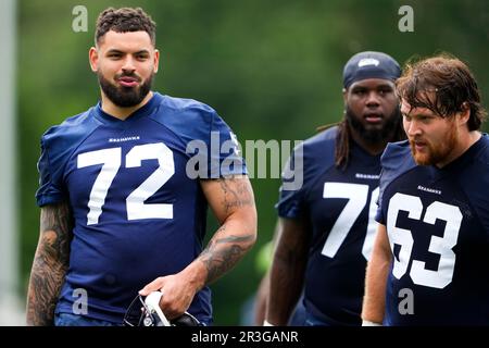 Seattle Seahawks offensive lineman Abraham Lucas is pictured during an NFL  football game against the Atlanta Falcons, Sunday, Sept. 25, 2022, in  Seattle. The Falcons won 27-23. (AP Photo/Stephen Brashear Stock Photo -  Alamy