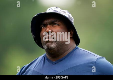 Seattle Seahawks linebacker Derick Hall (58) walks on the field during the  NFL football team's rookie minicamp, Friday, May 12, 2023, in Renton, Wash.  (AP Photo/Lindsey Wasson Stock Photo - Alamy