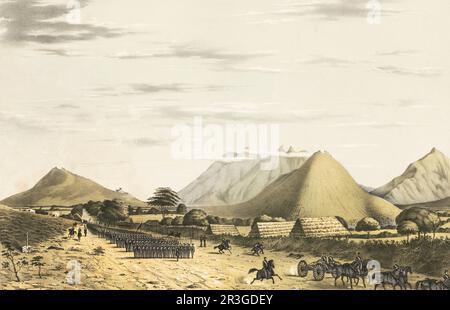 September 21, 1846 - Soldiers marching in formation on the Saltillo road during the Mexican American War. Stock Photo