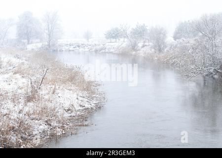 Winter river in snow Stock Photo