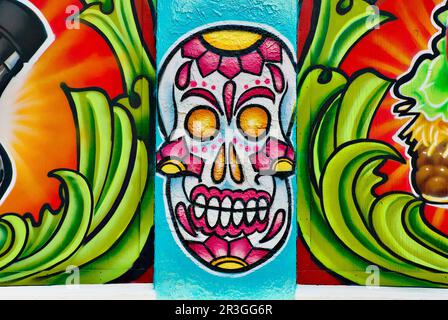 Cocoa, Florida, USA - May 21, 2023: Vibrant paintings cover the outside of the El Diablo Tequila & Taco Bar in historic Cocoa Village. Stock Photo