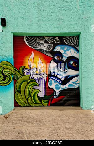 Cocoa, Florida, USA - May 21, 2023: Vibrant paintings cover the outside of the El Diablo Tequila & Taco Bar in historic Cocoa Village. Stock Photo