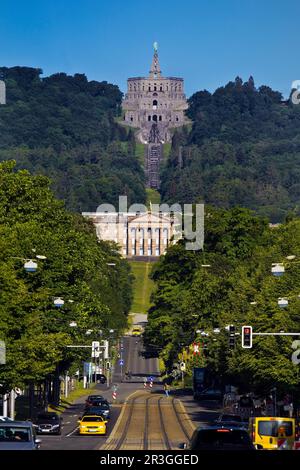 Wilhelmshoeher Allee to Bergpark Wilhelmshoehe with the Castle and Hercules, Kassel, Germany, Europe Stock Photo