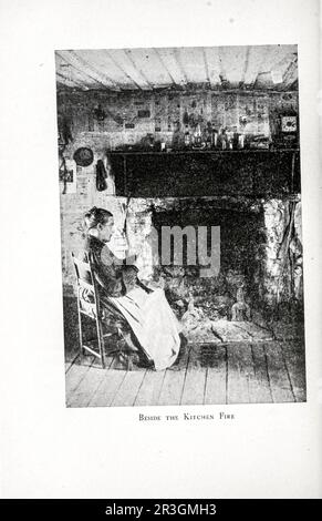 Beside the Kitchen Fire black and white photography from the book ' Highways and byways of the Mississippi Valley ' by Clifton Johnson, 1865-1940 Publication date 1906 Published in New York, The Macmillan company; from the See America First Series Stock Photo