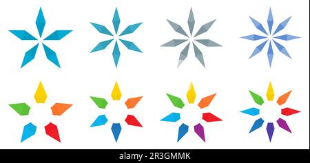 Star or snowflake like shapes, version with five to eight rays, can be used as infographics element icon Stock Vector
