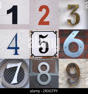 set of house numbers from one to nine Stock Photo