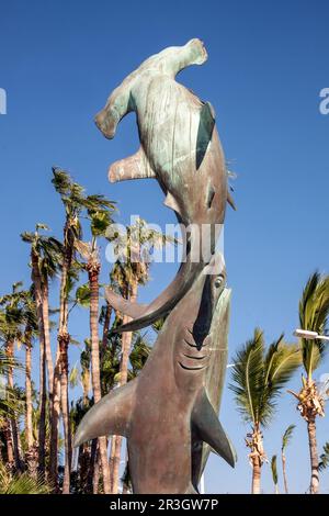 Hammerhead shark statue on the Malecón in La Paz, Baja California, Mexico Stock Photo