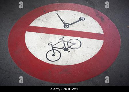 Prohibition of scooter and bicycle on a footpath in Mulhouse in France Stock Photo