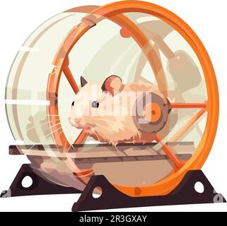 Cute hamster in wheel, isolated on white Stock Vector
