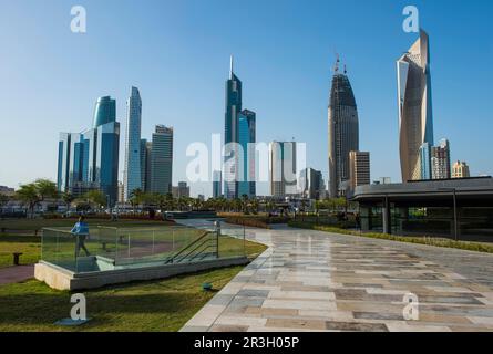 The skyline of Kuwait city and Al Shaheed Park, Kuwait City, Kuwait Stock Photo
