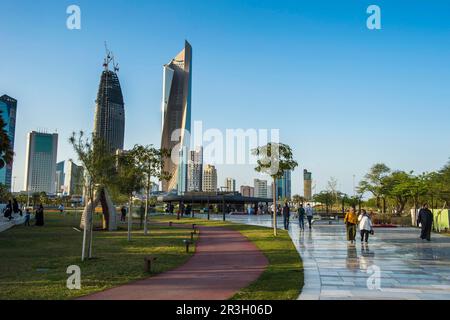 The skyline of Kuwait city and Al Shaheed Park, Kuwait City, Kuwait Stock Photo