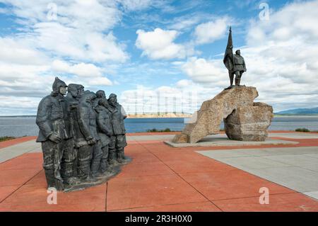 Monument to the First Revkom (First Revolutionary Committee), Siberian town of Anadyr, Chukotka Province, Russian Far East Stock Photo
