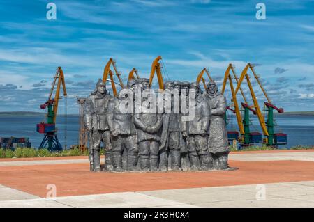 Monument to the First Revkom (First Revolutionary Committee), Siberian town of Anadyr, Chukotka Province, Russian Far East Stock Photo