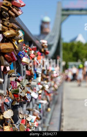 Frankfurt am Main love locks on iron bridge love portrait in germany Stock Photo