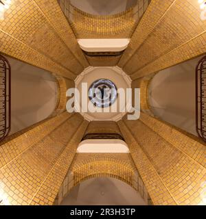 Interior shot looking up into the bell tower, French Cathedral, Gendarmenmarkt, Berlin, Germany Stock Photo