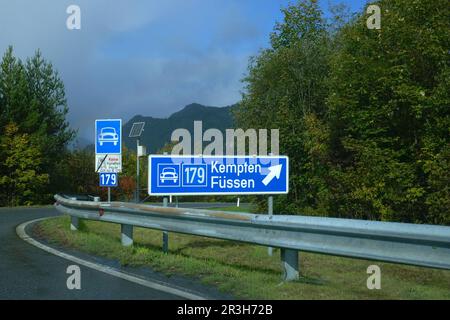FÃ¼ssen motorway sign Stock Photo