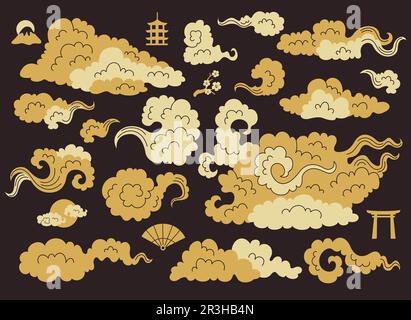 Set of elements in oriental japanese style Stock Vector