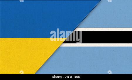 Flag of Ukraine and Botswana - 3D illustration. Two Flags Together - Fabric Texture. National Symbol Stock Photo