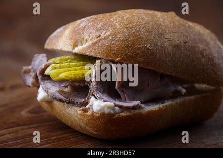 Cold roast in a bun Stock Photo