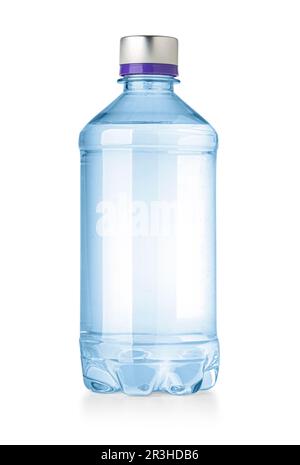 Little plastic bottle with mineral water on a white background with cut out Stock Photo
