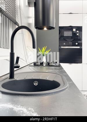 Interior of modern kitchen with built-in appliances in a house Stock Photo