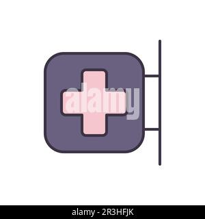 Hospital Signboard related vector line icon. Isolated on white background. Vector illustration. Editable stroke Stock Vector