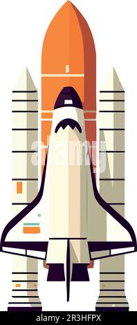Flying spaceship symbolizes progress in space exploration Stock Vector