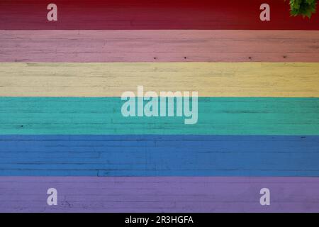 Rainbow flag concrete wall murales.  Stock Photo