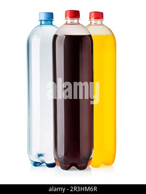 Three  large plastic bottle with  soft drink bottles isolated on white background Stock Photo