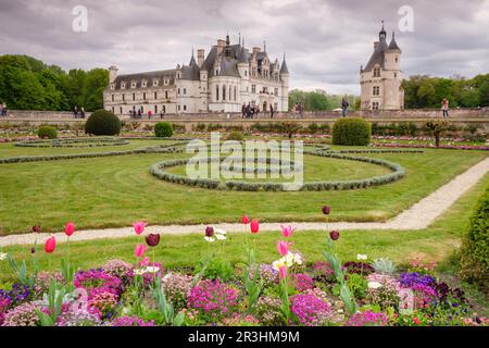 Jardín de Diana de Poitiers., castillo de Chenonceau, siglo XVI, Chenonceaux, departamento de Indre y Loira,France,Western Europe. Stock Photo