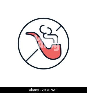 No Smoking related vector line icon. Prohibition sign, pipe, smoke. Isolated on white background. Vector illustration. Editable stroke Stock Vector