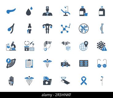 Medical Vector Icons Set. Glyph Icons, Sign and Symbols in Solid Design. Medicine, Health Care and Coronavirus COVID 19 pandemic. Mobile Concepts and Stock Vector