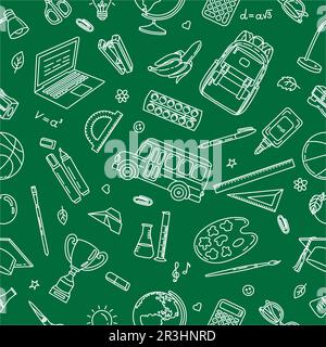 Seamless pattern of school supplies in doodle style. Vector pattern on the school theme Stock Vector