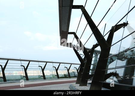 KYIV, UKRAINE - AUGUST 11, 2022: Pedestrian park bridge on summer day, closeup Stock Photo