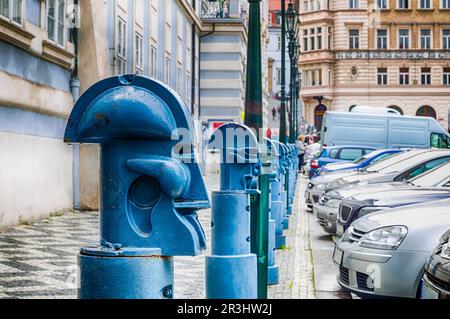 Bollards in Malostranske namesti in Prague Stock Photo