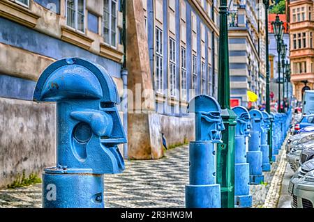 Bollards in Malostranske namesti in Prague Stock Photo