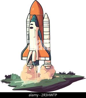 Flying spaceship symbolizes progress in space exploration Stock Vector