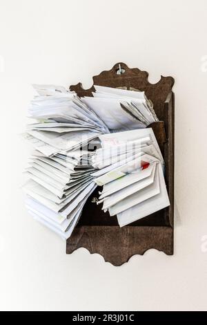 Bunches of old bills and accounts  in dusty original envelopes Stock Photo