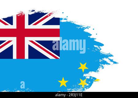 Tuvalu flag on a stained stroke brush painted isolated white background with copy space Stock Photo