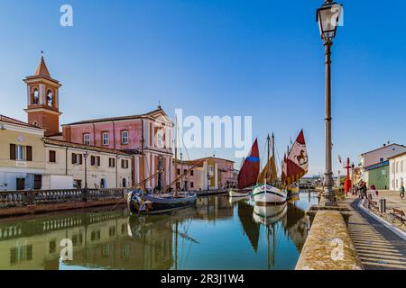 Boats on Italian Canal Port Stock Photo